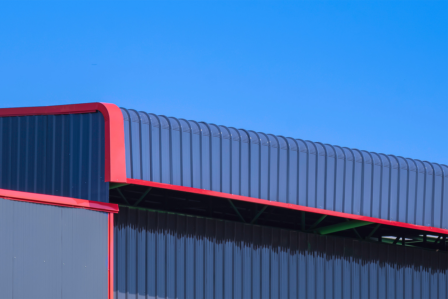 building aesthetics distinctive crimped curved roof edge industrial unit england