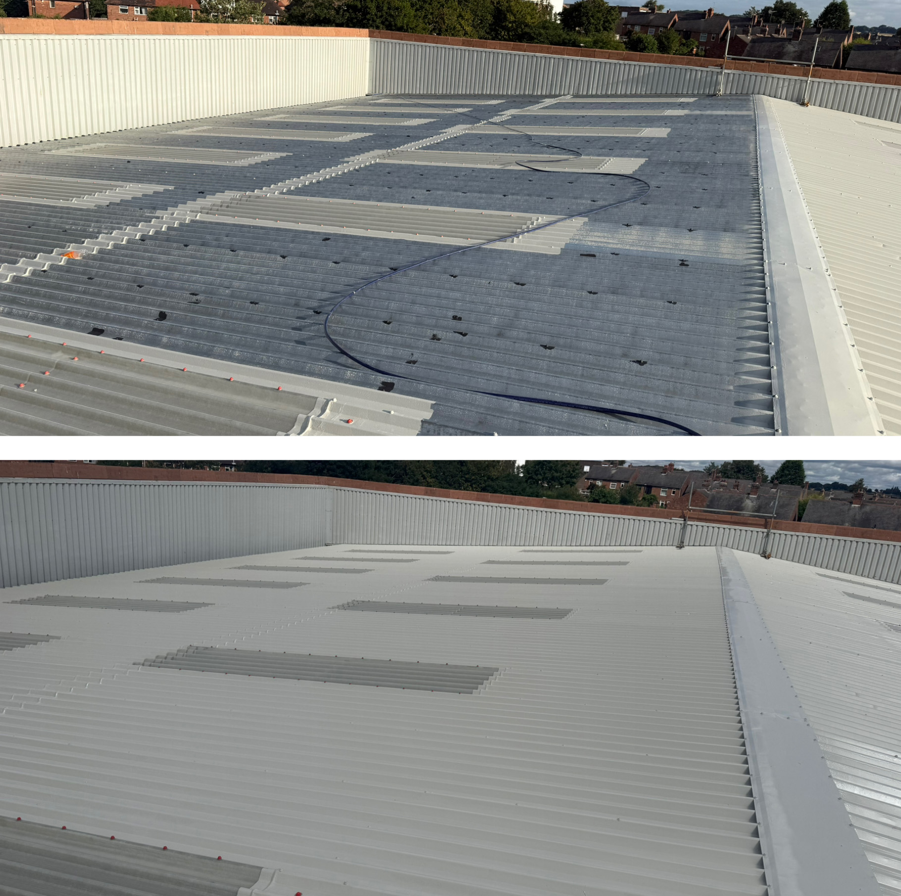Industrial Roof Re Coating before and after in Nottingham