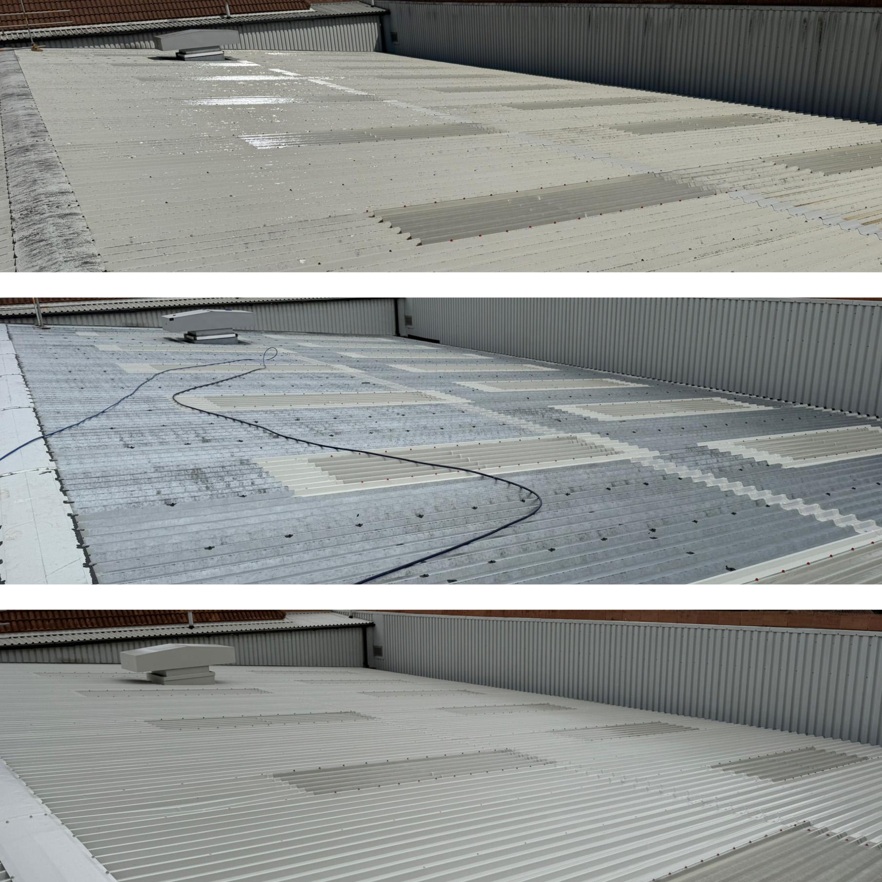 Roof Re Coating before during and after no Industrial Shed Roof in Nottingham