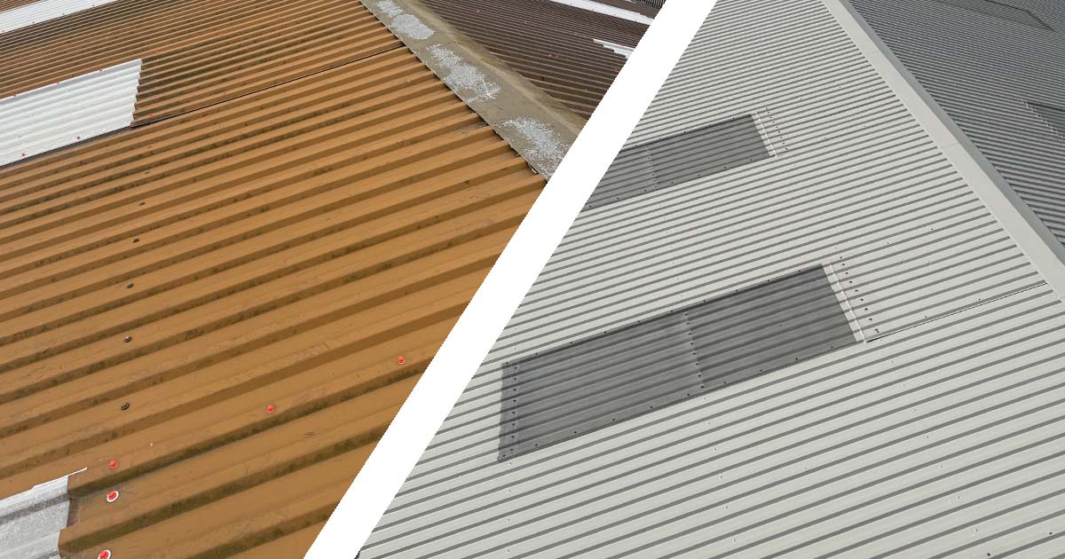 Before and after full roof coating