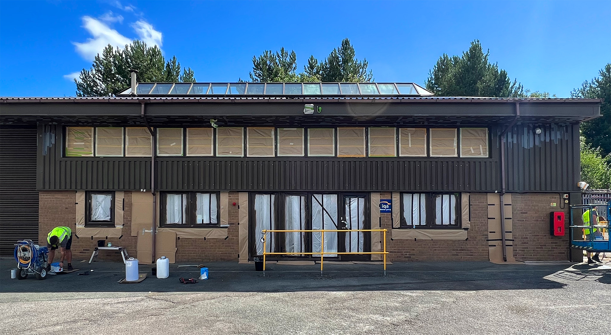 commercial cladding refurbishment masking work complete ready for top coats